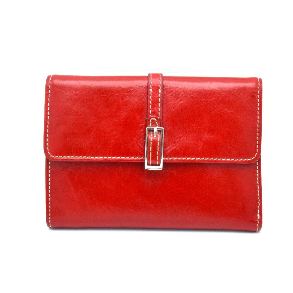 NWOT Red Leather Wallet Trifold Snap Zip Women's